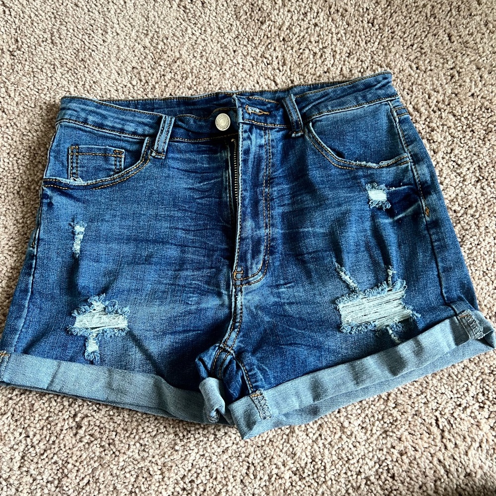 SHEIN Blue Distressed Jean Shorts